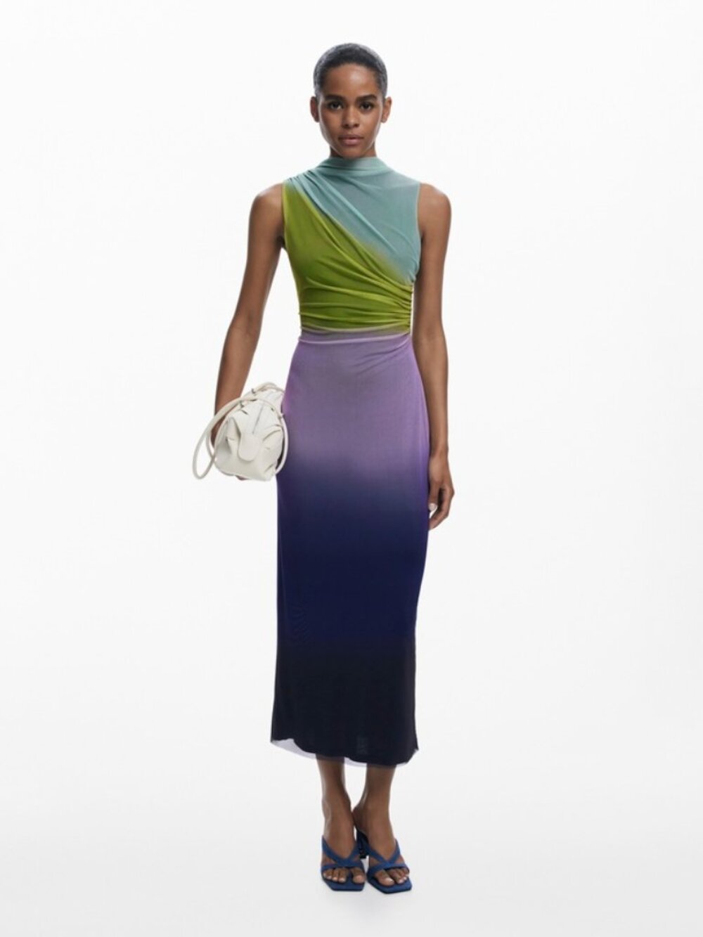 DESIGUAL Gradient tulle midi dress in turquoise/green/purple